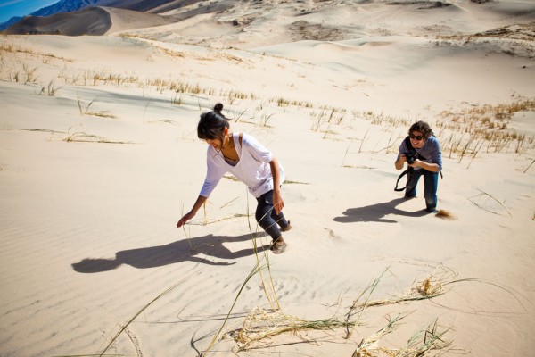 David Branson and Jocelyn climb the steepest Kelso Dune
